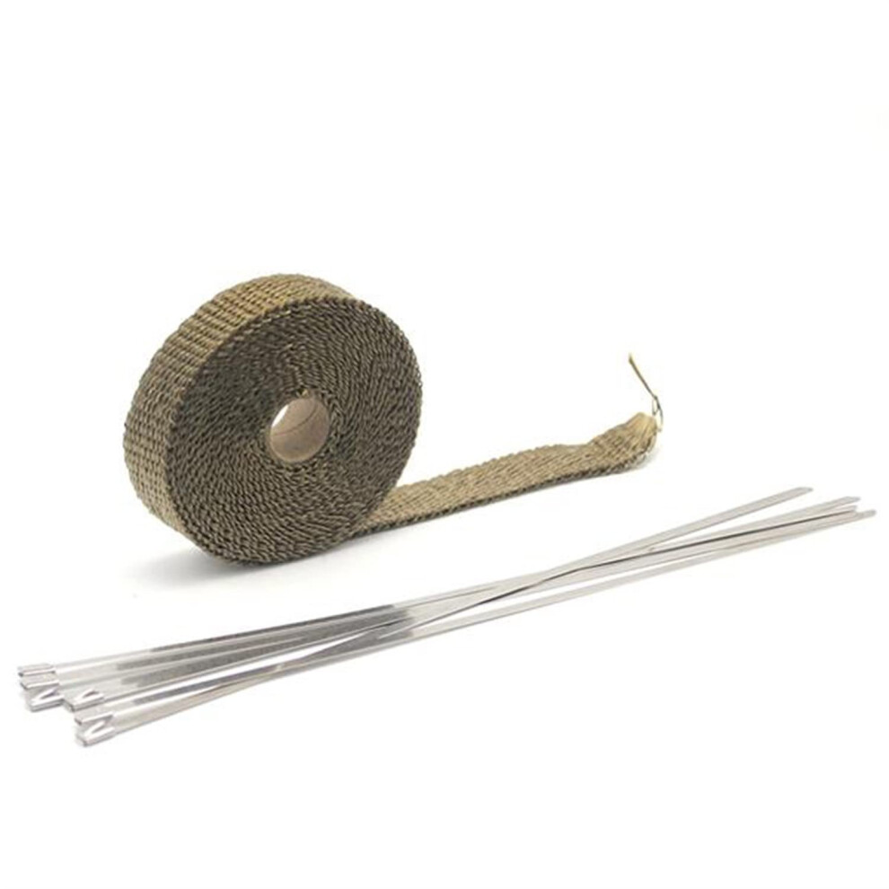 Exhaust Wrap With Stainless Ties 2.5Cm By 5M Fiberglass Motorcycle Exhaust Heat Shield Tape Titanium 9067246400286