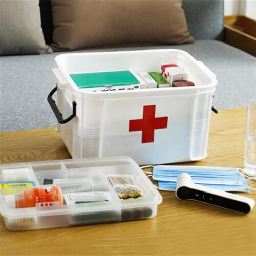 First Aid Kit Storage Box 2-Tier Plastic With Handle White For Car Or Home Portable 1