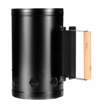 Charcoal Chimney Starter Stainless Steel Heat Resistant With Wooden Handle For Outdoor Grilling Black