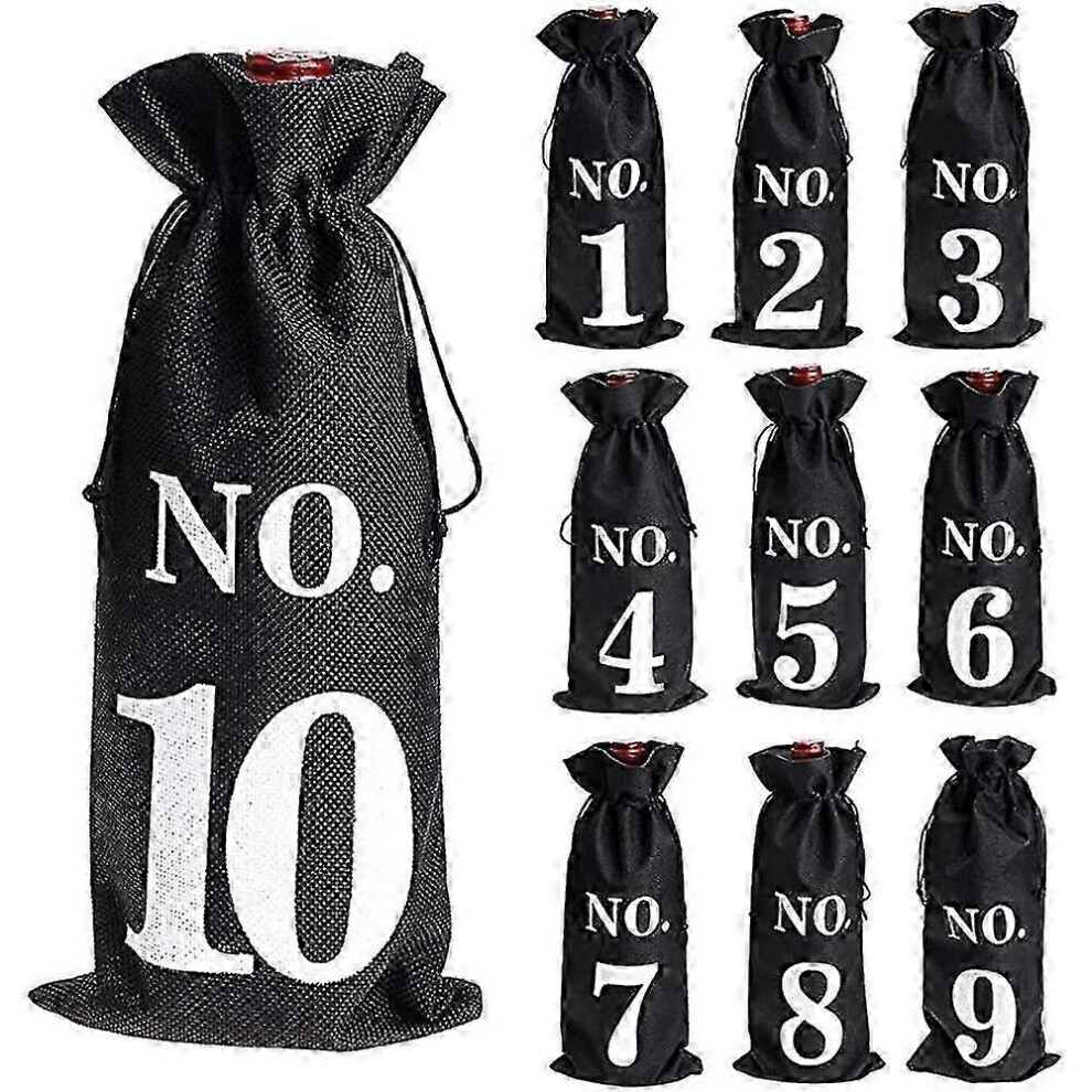 Kikidex (As Show, One Size) 1 To 10 Burlap Wine Bags Blind Tasting Drawstring Drawstring Pocket Wine Bottle Sleeves