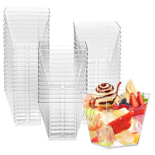 (Default) 50Pcs Dessert Cups 2oz/60ml Plastic Dessert Pots Cube Cheesecake Pots Mini Square Dessert Cups Reusable Clear Dessert Pot for Dess