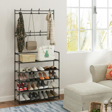 (Black) Coat Rack Shoe Storage Organizer with Shoe Storage Bench for Shoe Holder
