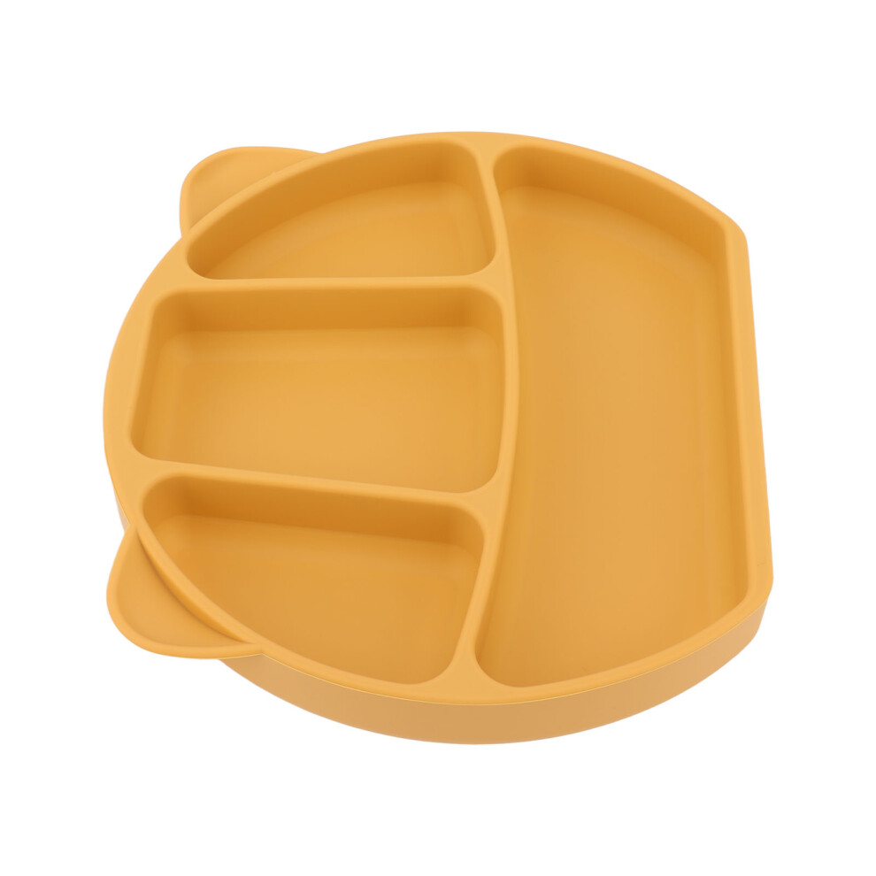 Baby Silicone Divided Plate With Fork & Spoon, Toddler Bowl Yellow