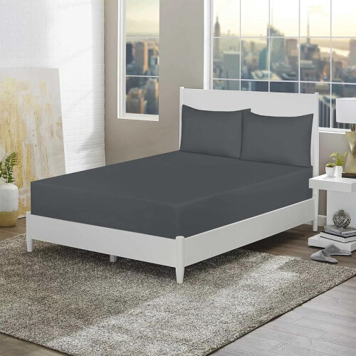 (Charcol, Double) 30cm fitted sheet - soft brushed microfiber fitted bed sheets soft - non-iron, shrink, fade resistant fitted sheets