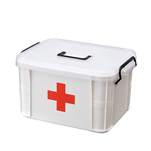First Aid Kit Multi Layer Portable Emergency Case Plastic Medicine Storage Box White Extra Large Lockable Travel Box