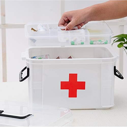 First Aid Kit Multi Layer Portable Emergency Case Plastic Medicine Storage Box White Extra Large Lockable Travel Box 2