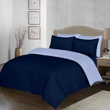 (Navy Blue ( Light Blue Reverse ), Double) Reversible Duvet Cover Set | Soft Microfiber Bedding with Pillowcases | Wrinkle-Resistant & Hypoallergenic