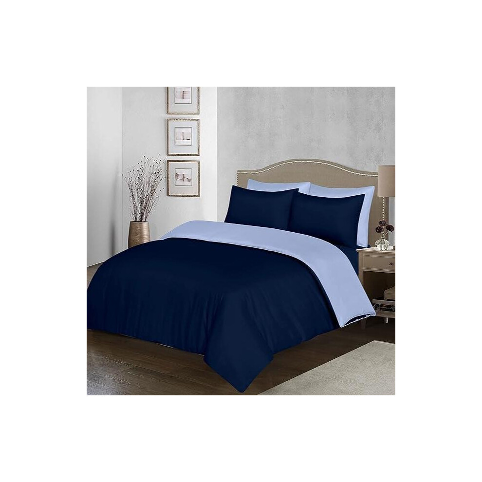 (Navy Blue ( Light Blue Reverse ), Single) Reversible Duvet Cover Set | Soft Microfiber Bedding With Pillowcases | Wrinkle-Resistant & Hypoallergenic Blue,Not,Specified