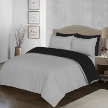 (Grey ( Black Reverse ), Single) Reversible Duvet Cover Set | Soft Microfiber Bedding with Pillowcases | Wrinkle-Resistant & Hypoallergenic