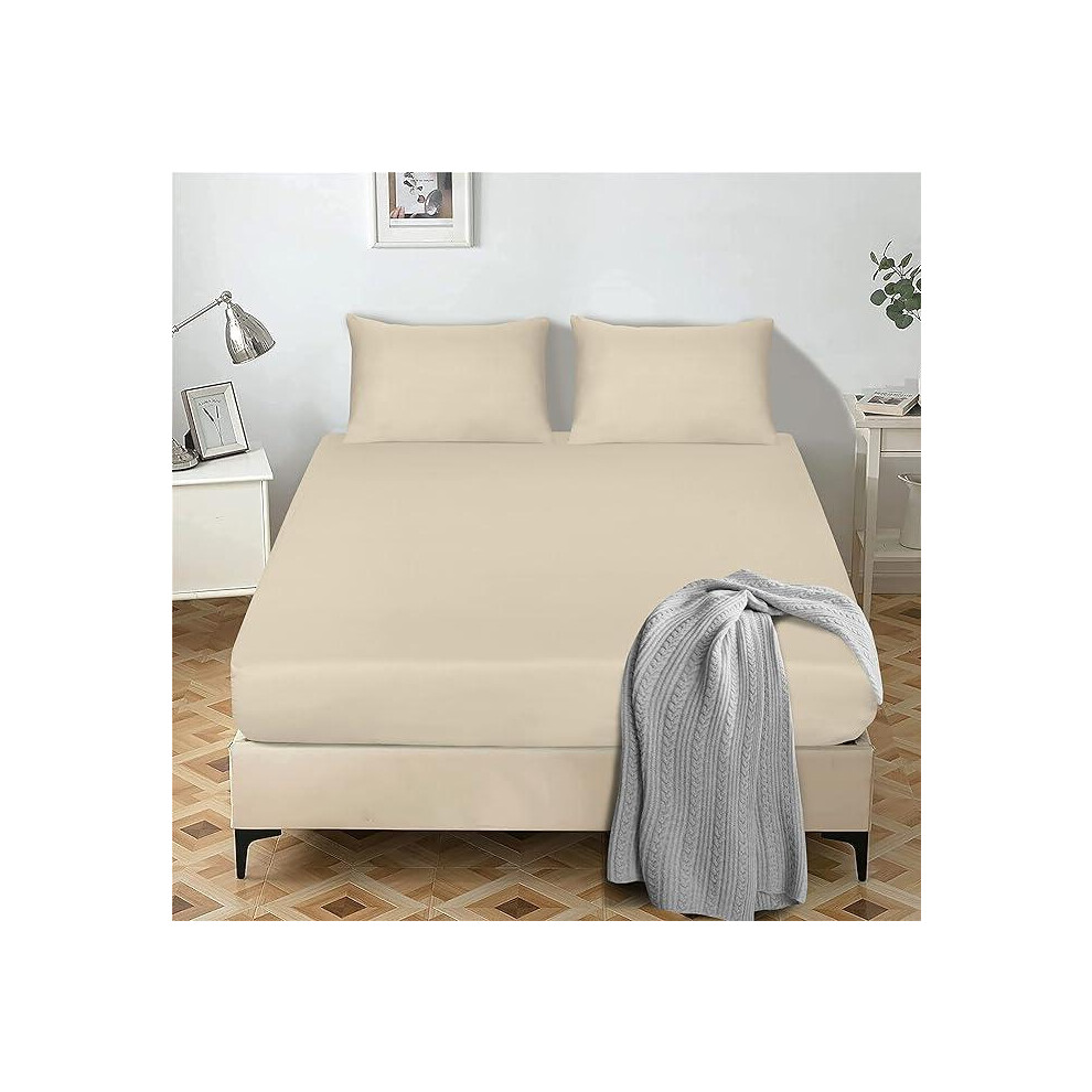 (Cream, super King) Fitted  bed Sheet â Ultra Soft Microfiber Fitted Bed Sheet-26cm Deep Pocket  Fitted Sheet| Single, Double, King & Super King-image-OPC-PMH6TFG-NEW