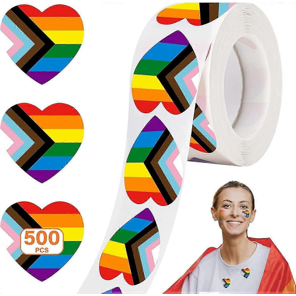 Kikidex (As Show, Heart) 500Pcs Lgbtq Pride Stickers, Rainbow Lgbtq Stickers, Colorful Progress Gay Bisexual Lesbians Stickers Self Adhesive