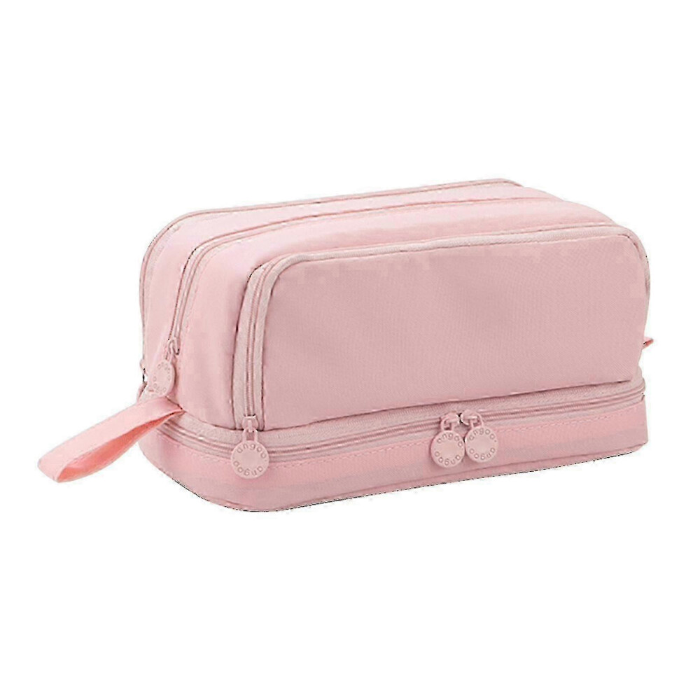 Kikidex (As Show, Pink) Large Capacity Pencil Case Boys Girls For Kids Students 4 Compartments Zippered -Ys