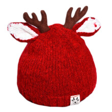 Trendy Woolen Hat Children Antlers Knitted Hat Christmas-Red