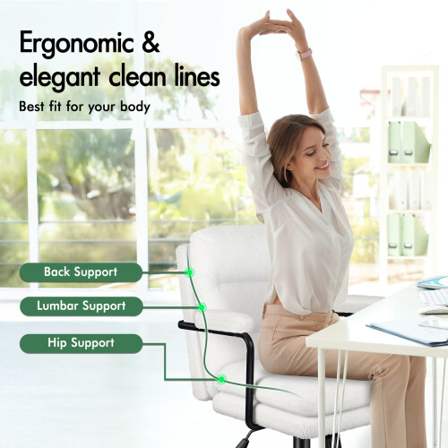 ELFORDSON ELFORDSON Office Chair Ergonomic Executive Computer Work Boucle Fabric 2