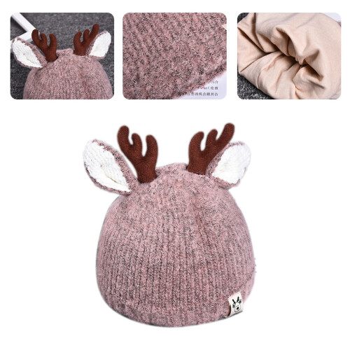 Süße Strickmütze mit Geweih-Strickmütze, Weihnachtsmütze-Rosa 2