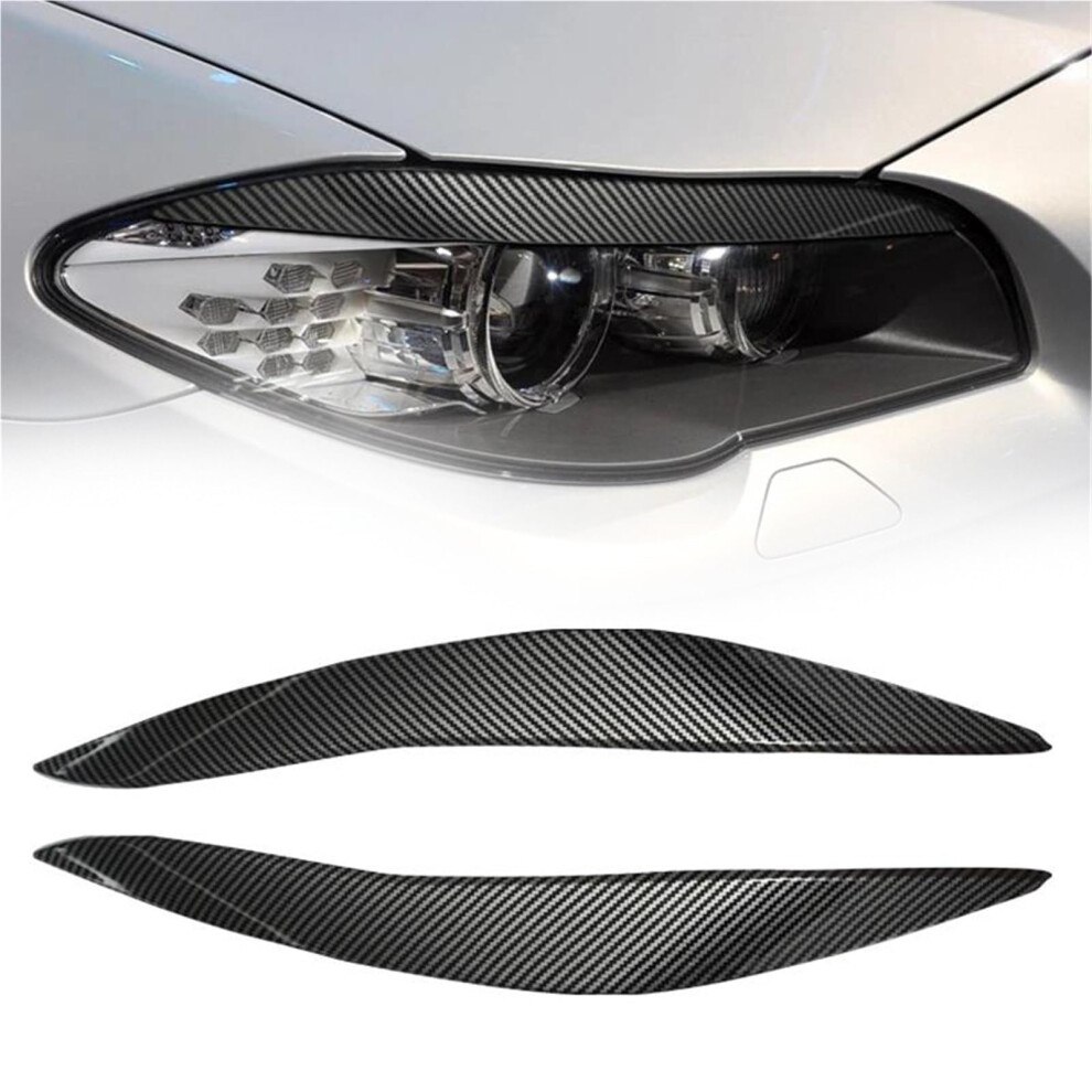 Car Front Headlight Eyelids Eyebrow Cover Trim 2 Pcs Set For Bmw 5 Series F10 F11 2011-2014 Carbon Look 9354506615093