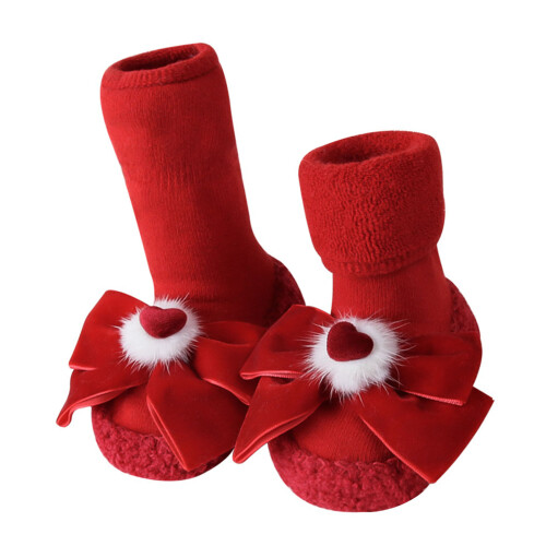 Rote, verdickte Baby-Bodensocken mit 1