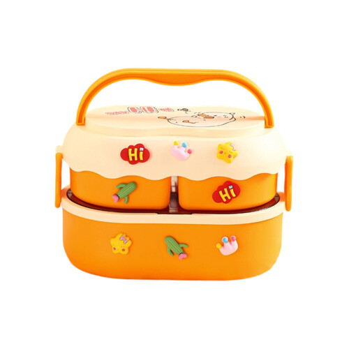 Verdeelde lunchbox met geïsoleerde compartimenten-Geel RVS 3D s