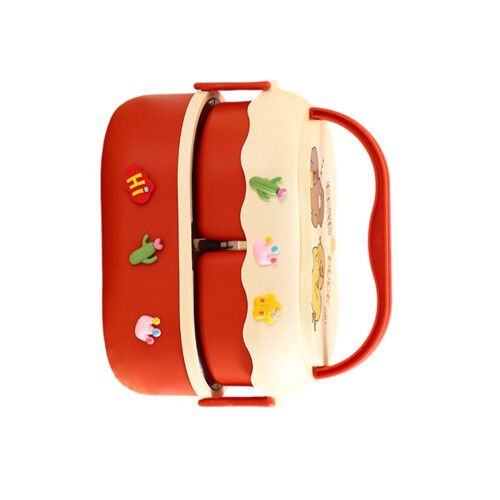 Thermische lunchbox 1600 ml Dubbel-Rode plastic 3D-stickers