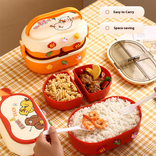 Duals Compartiment Thermische Lunchbox 1600 ml-bruin RVS 3D s 1