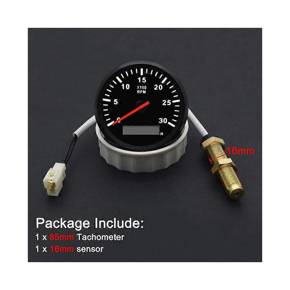 Kikidex (As Show, One Size) 3000Rpm 4000 Rpm Meter + M16 Tachometer Sensor 85Mm Gasoline Diesel Engine Tacho With Lcd Hourmeter For Marine Boat Motorcycle