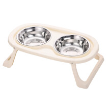 Ergonomic Dog Bowls With Double Bowl-Stainless steel beig