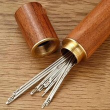 (Brown, one-size) Self-threading Needle Set, 30pcs/set Multi-purpose Household Hand Sewing Needle with Wooden Needle Case, Fabrics & Sewing Supplies