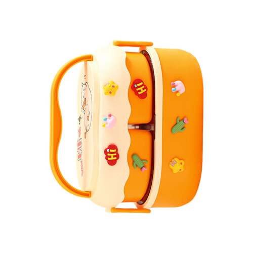 Double Layer Insulated Lunch Box-Yellow Plastic 3D stickers
