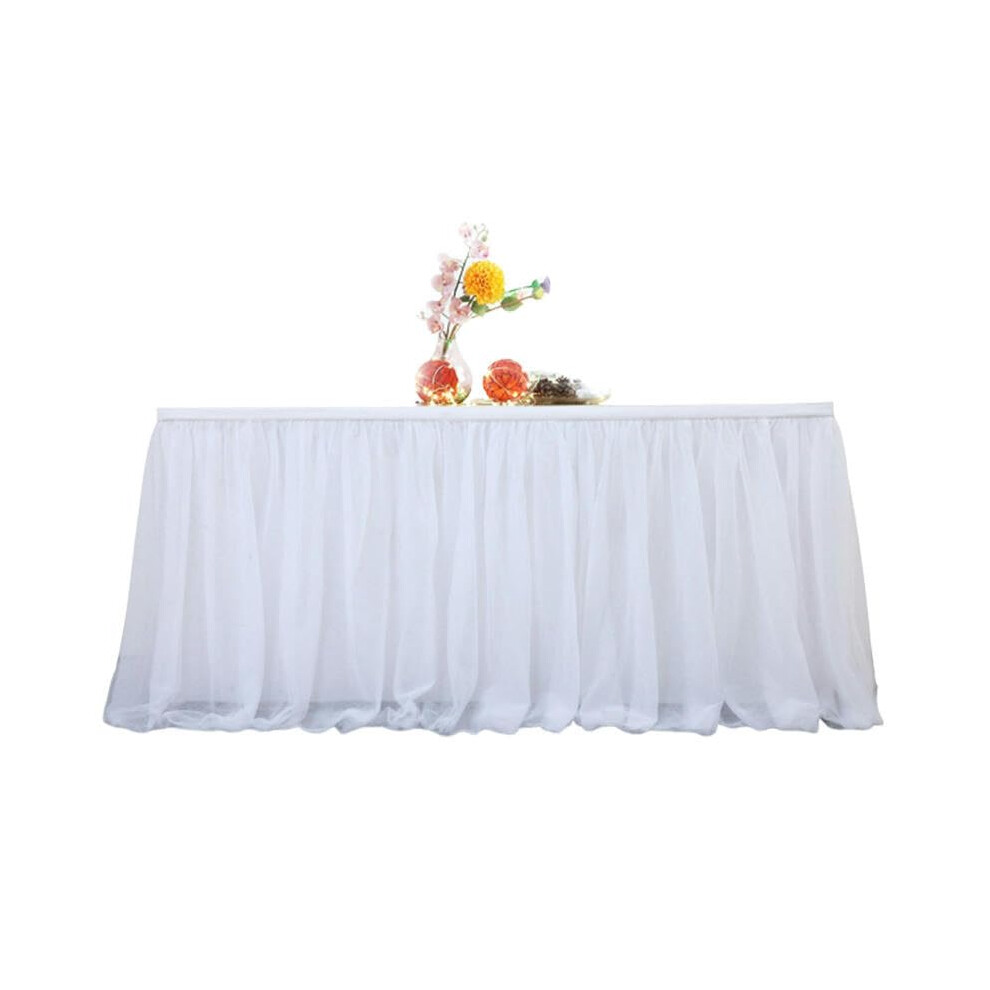 Table Skirt 4-9 Ft White Blue Two-Layer Mesh Fluffy Tulle Chiffon Ruffled Pleated Wedding Baby Shower Decor-image-OPC-PMH7CNB-NEW