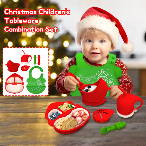 Silicone Tableware Set Christmas Themed Washable Children-Red 2
