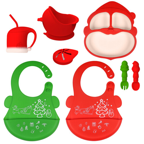 Silicone Tableware Set Christmas Themed Washable Children-Red 1