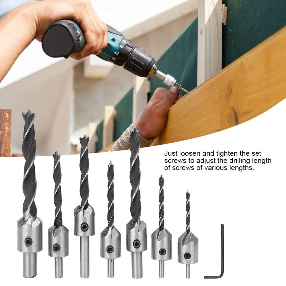Countersink Drill Bit Set 7-Piece M2 Hss For Wood, 5-Flute Chamfer Tool With Hex Key 9084446698152