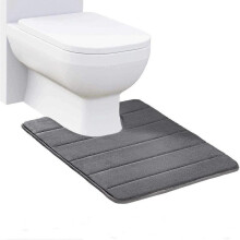 Bathroom Rug, Memory Foam Contour Toilet Bath Rug, U-Shaped Non Slip Absorbent Thick Soft Washable Bathroom Rugs, 20" X 24"(Dark Gray)