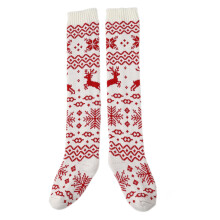 Women Christmas Reindeer Knitted Sweater Thigh High Socks-White