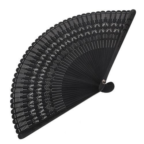 Bambu Vikbar Solfjäder, Svart Handfan För Dans Och Vardagsbruk