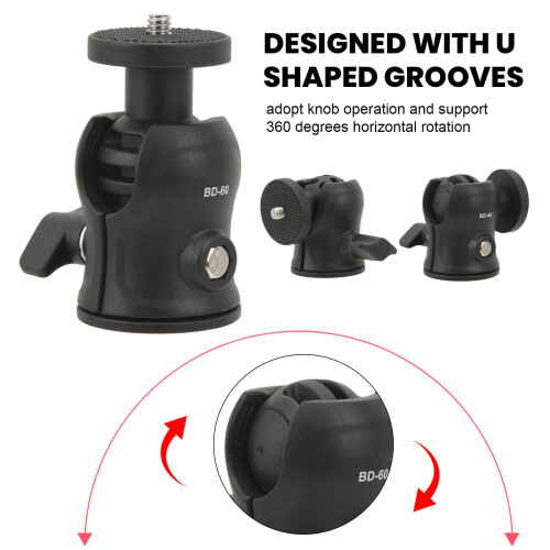 Rotatable ABS Mini Ball Head Adapter 1/4in for Tripod, 2kg Load 2