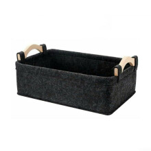 Soft Felt Storage Basket Pine Wood Support - Size M, Dark Gray, For Baby Diapers Toys Blankets Books, Nursery Shelves
