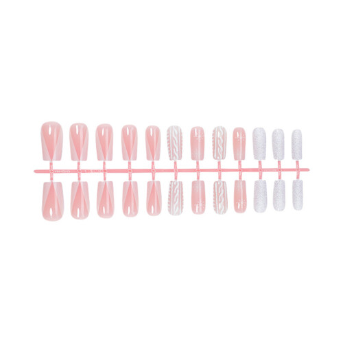 Faux ongles de noël, 24 pièces, bâton de flocon de neige, Long