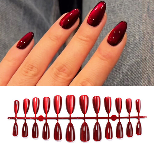 Faux ongles à pression de noël, 24 pièces, courts, amande, œil 1