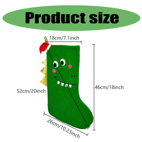 Chaussette de Noël brodée en forme de dinosaure vert, grand 2