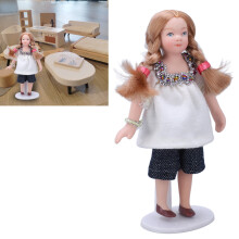 Miniature 1:12 Scale Blonde Girl Doll, Porcelain & Cloth, 11.2cm