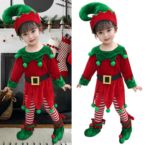 Kerstdwergkostuumset voor kinderen, inclusief-Rood 150CM 2