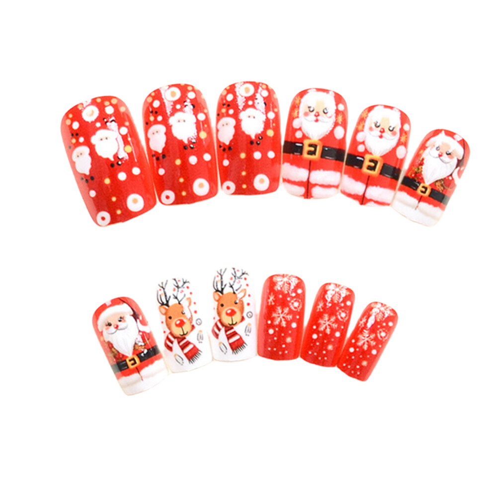 White Snowflake False Nail Santa Full Cover Stick On Nails Christmas