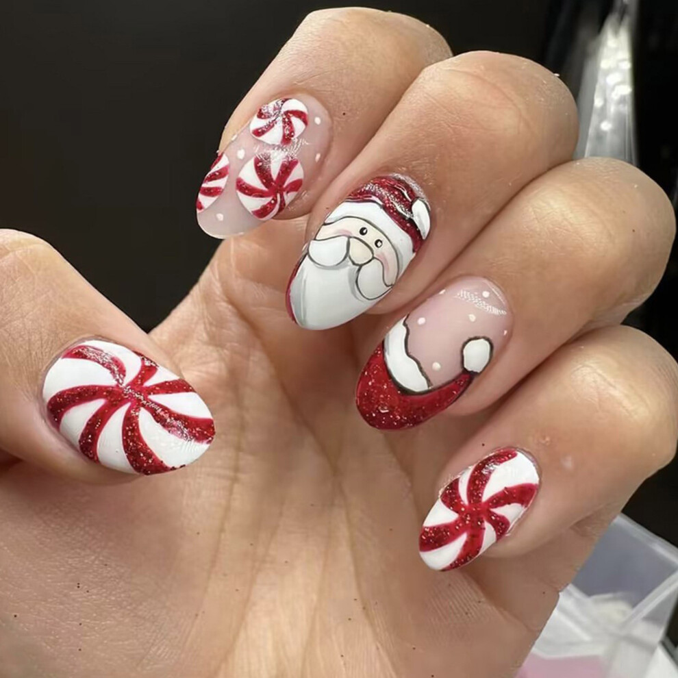 24 Pieces Christmas Press On Nail Stick on Nail Snowflake Design