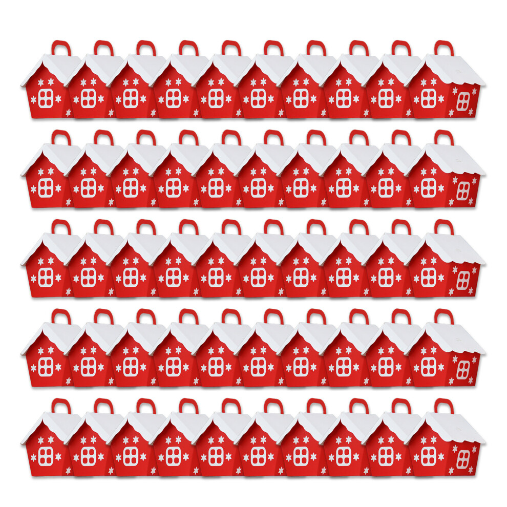 Red 50Pc House Shape Candy Bag Box Gift Cookie Package- House