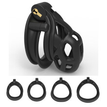 Penis Cage Upgraded Lightweight With 4 Ring Sizes UKHA16a Black Nano Cock Chastity Device