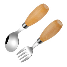 1 Set Träskaft, Rostfritt Stål, Gaffel Och Sked För Småbarn