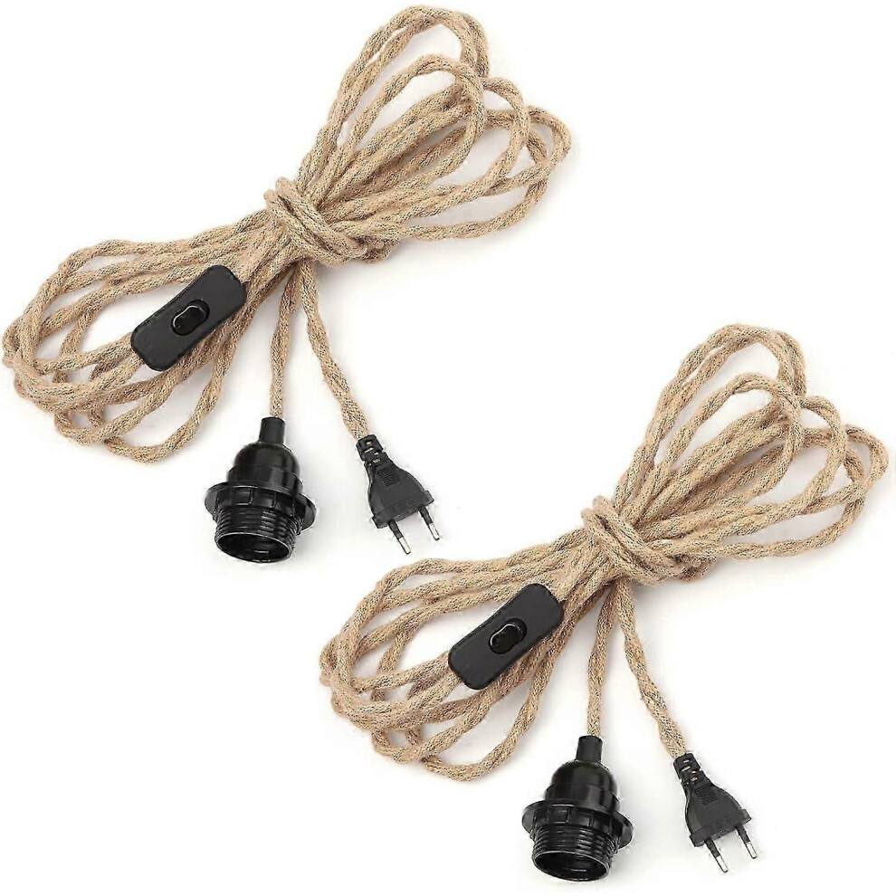 Pair of 4.5m hemp rope chandelier cables, E27 socket with switch and metal cable. Bulb not included.