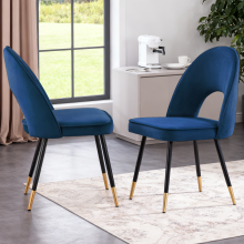 (Blue) Set of 2 Velvet Dining Chairs metal Legs
