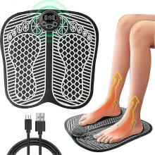 (Remote heating upgrade) EMS foot massager, electric foot massagers with 8 modes and 19 intensity levels, foldable portable electric massage mat for